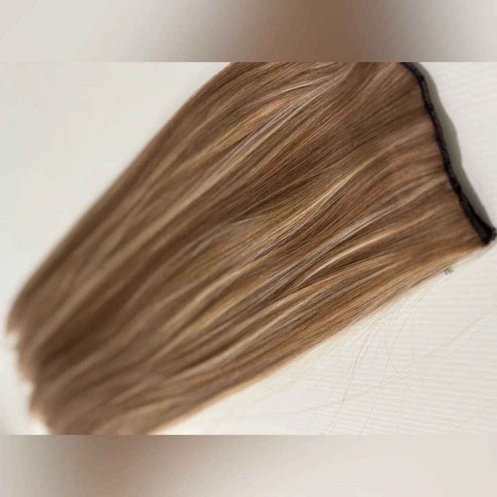 Human hair blend Light Brown With Light Blonde highlights Hair Extensions 24 in
